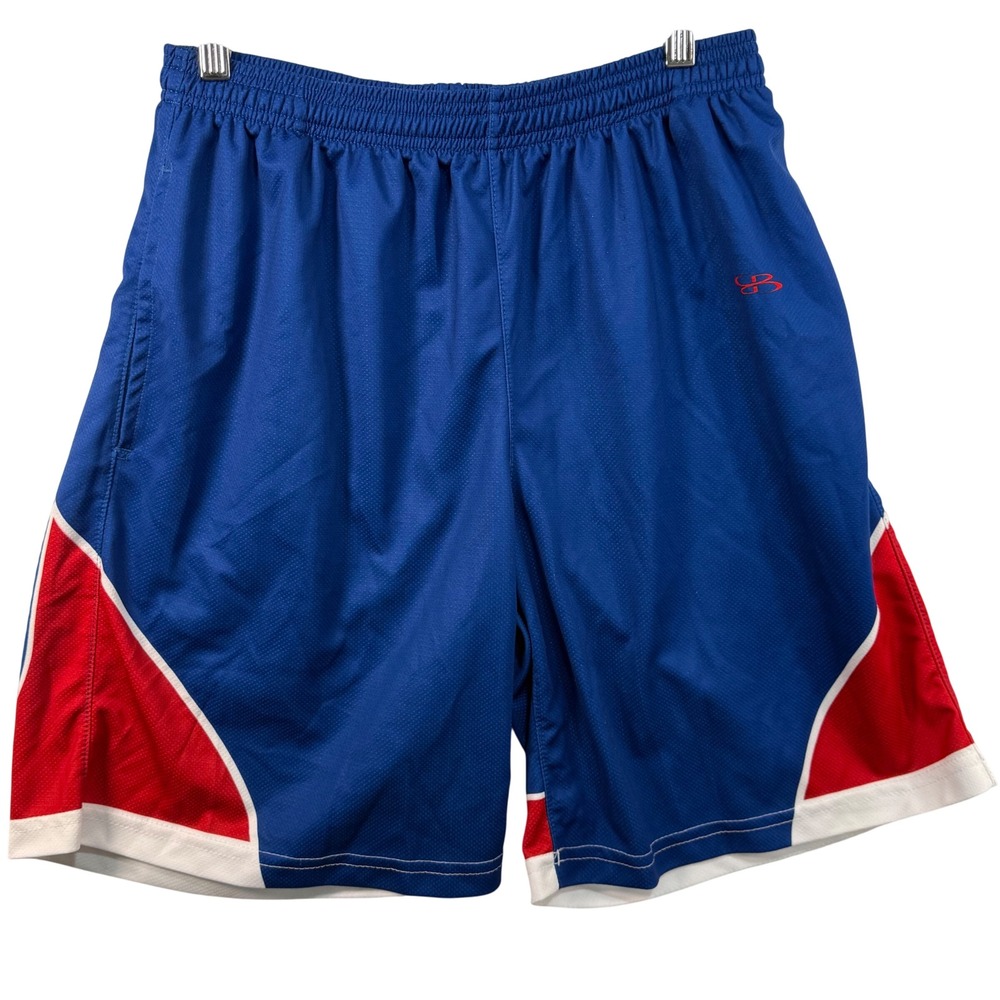 Boombah Men Medium Basketball Shorts Blue Red White Mesh Athletic Colorblock Gym